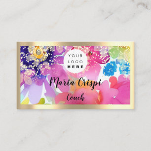Carte De Visite Logo personnalisé QRCode Aquarelle Or Social Flora