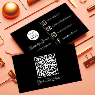 Carte De Visite Logo personnalisé Social Media Gold QR Code noir b