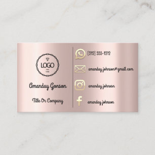 Carte De Visite Logo personnalisé Social Media Gold QR Code Rose G