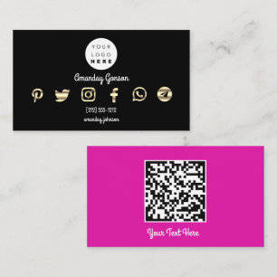 Carte De Visite Logo personnalisé Social Media Gold Rose QR Code P
