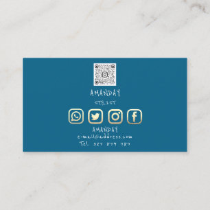 Carte De Visite Logo personnalisé Social Media QR Code Gold Blue I