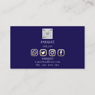 Carte De Visite Logo personnalisé Social Media QR Code Gold Marine