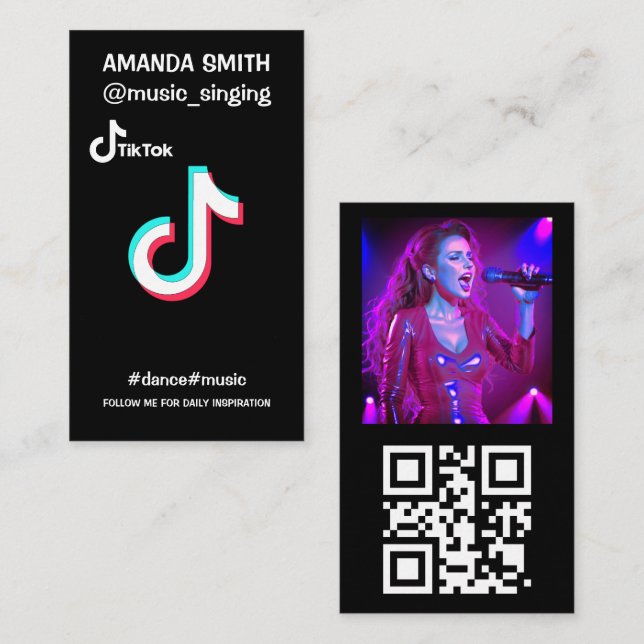 Carte De Visite Logo personnalisé tiktok photo et code QR (Devant / Derrière)