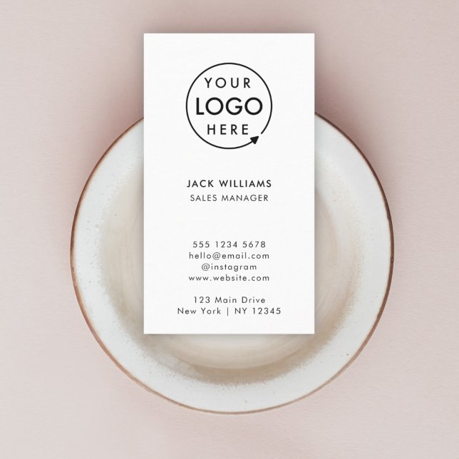 Carte De Visite Logo personnalisé | Vertical Corporate Minimalist  (Create a sleek professional branded look with this vertical white business card design.)