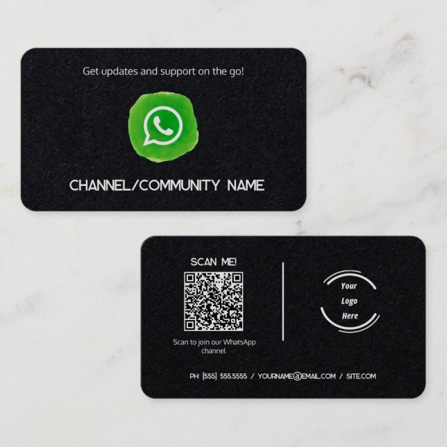 Carte De Visite Logo personnalisé WhatsApp Community Channel QR (Devant / Derrière)