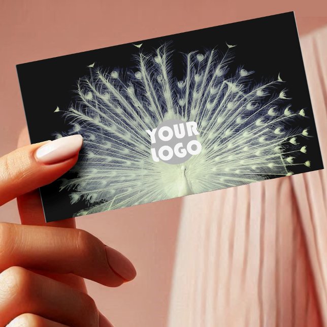 Carte De Visite Logo photo Beautifule Peacock sur Black (Créateur téléchargé)