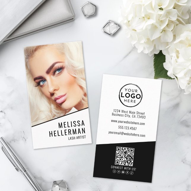 Carte De Visite Logo Photo Cils Vertical (Lashes Photo Logo Vertical Business Card )