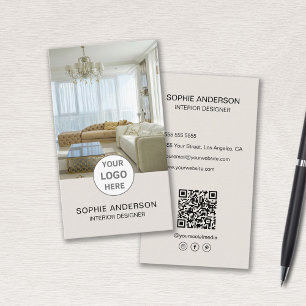 Carte De Visite Logo Photo Concepteur d'intérieur QR Réseaux Socia