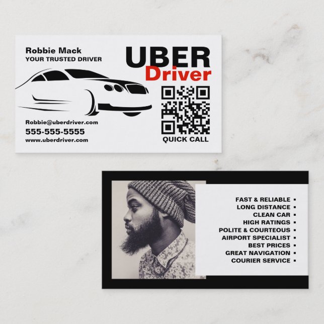 Carte De Visite Logo, photo, Conducteur Uber, Tarifs (Devant / Derrière)