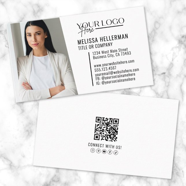 Carte De Visite Logo photo de code QR professionnel moderne (Modern Professional QR Code Photo Logo Business Card)