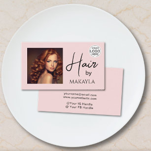 Carte De Visite Logo photo de coiffeur moderne rose poudré