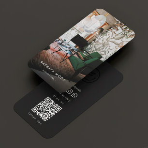 Carte De Visite Logo photo de design moderne Portrait QR Black