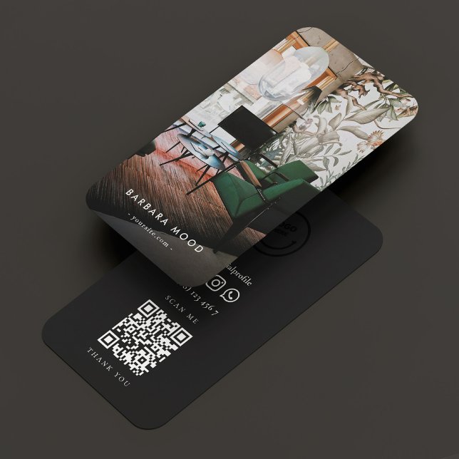 Carte De Visite Logo photo de design moderne Portrait QR Black (Modern Designer Portrait Photo Logo QR Black Business Card
)