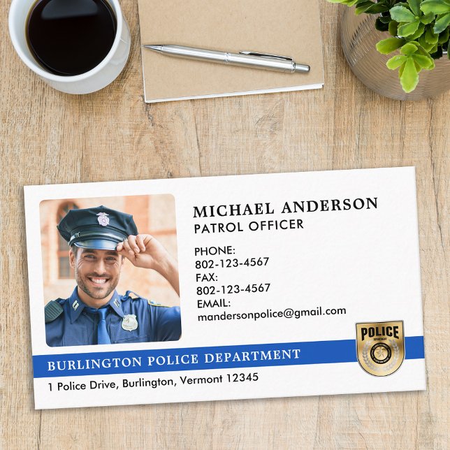 Carte De Visite Logo photo de l'agent de police (Créateur téléchargé)