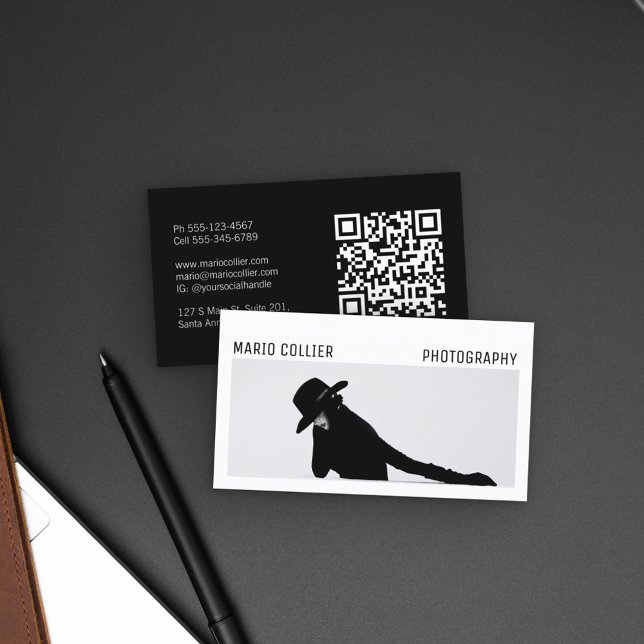 Carte De Visite Logo photo de style Portfolio moderne Code QR (Créateur téléchargé)