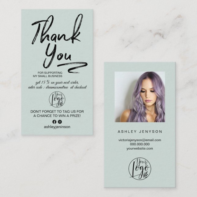 Carte De Visite Logo photo en écriture brossée verte commander mer (Devant / Derrière)