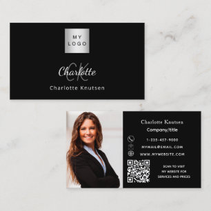 Carte De Visite Logo photo en noir blanc monogramme code Qr