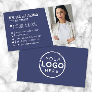 Carte De Visite Logo photo moderne bleu marine professionnel