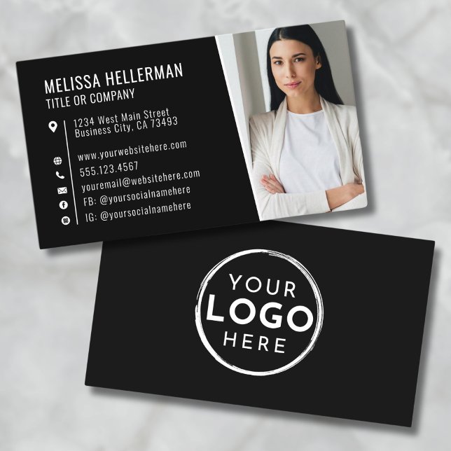 Carte De Visite Logo photo moderne professionnel noir (Black Modern Photo Logo Professional Business Card )