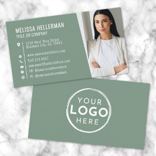 Carte De Visite Logo photo moderne vert sauge professionnel