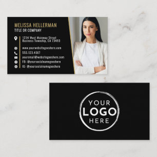 Carte De Visite Logo photo professionnel moderne noir or