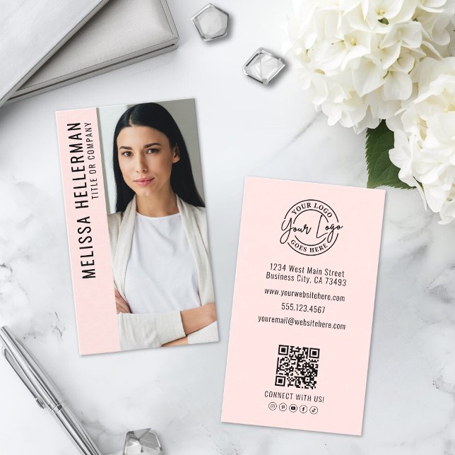 Carte De Visite Logo Photo Professionnel Vertical Rose (Professional Photo Logo Vertical Pink Business Card )