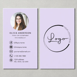Carte De Visite Logo photo professionnel violet Lilac Médias socia