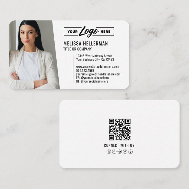 Carte De Visite Logo Photo QR Code Professionnel Moderne (Devant / Derrière)
