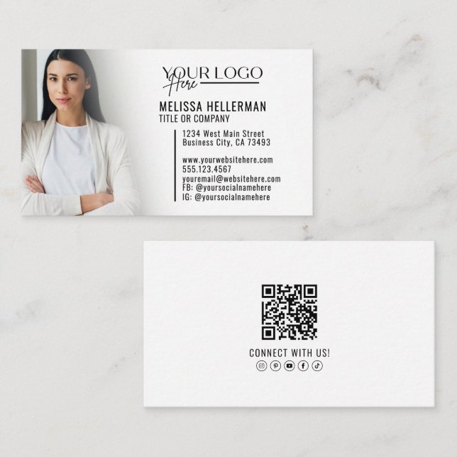 Carte De Visite Logo Photo QR Code Professionnel Moderne (Devant / Derrière)
