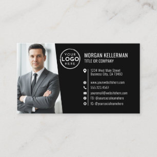 Carte De Visite Logo photo QR Code professionnel noir moderne