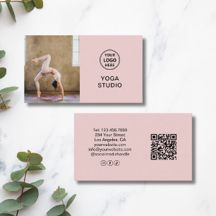 Carte De Visite Logo Photo QR Yoga Enseignant Professeur Rose Pers