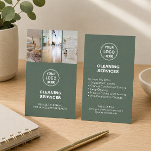 Carte De Visite Logo Photo Services de Nettoyage Moderne Vert Saug