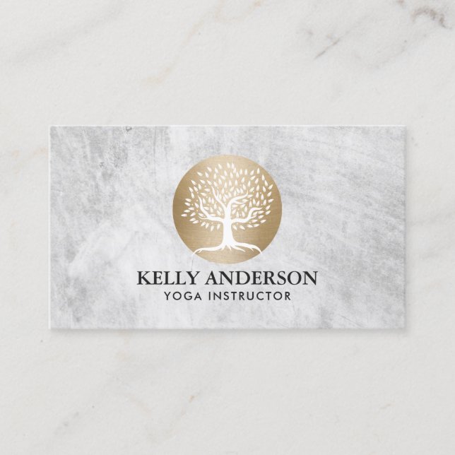 Carte De Visite Logo Pilates d'arbre d'or d'instructeur de yoga (Devant)