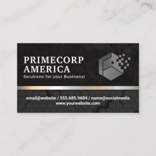 Carte De Visite Logo Pixel Corporate   Noir sur Hexagones noirs