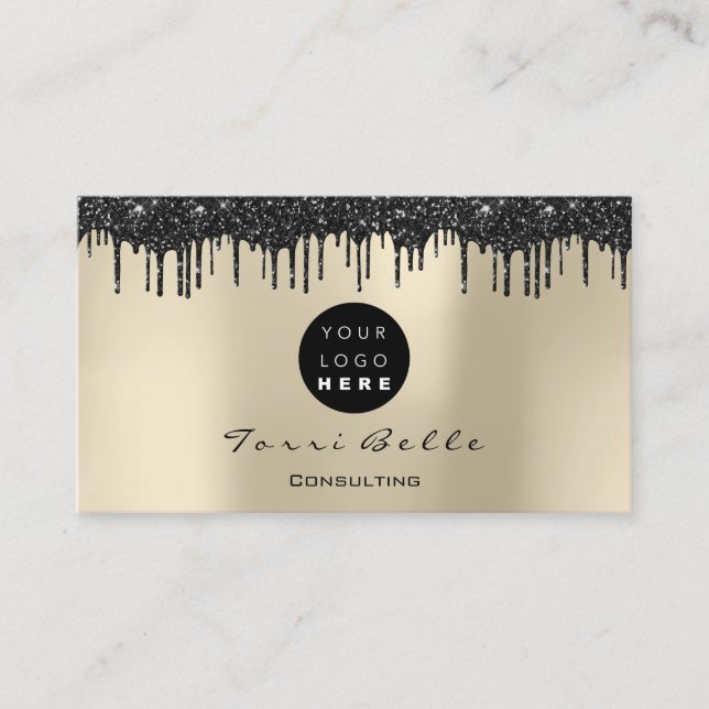 Carte De Visite Logo Professional Black Drip Parties scintillant C (Devant)