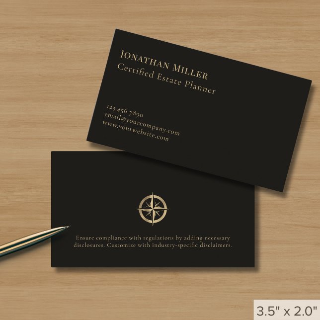 Carte De Visite Logo professionnel Black Gold Compass (Créateur téléchargé)