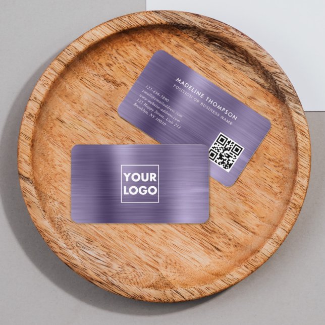 Carte De Visite Logo professionnel brossé en métal Lavande Code QR (Créateur téléchargé)