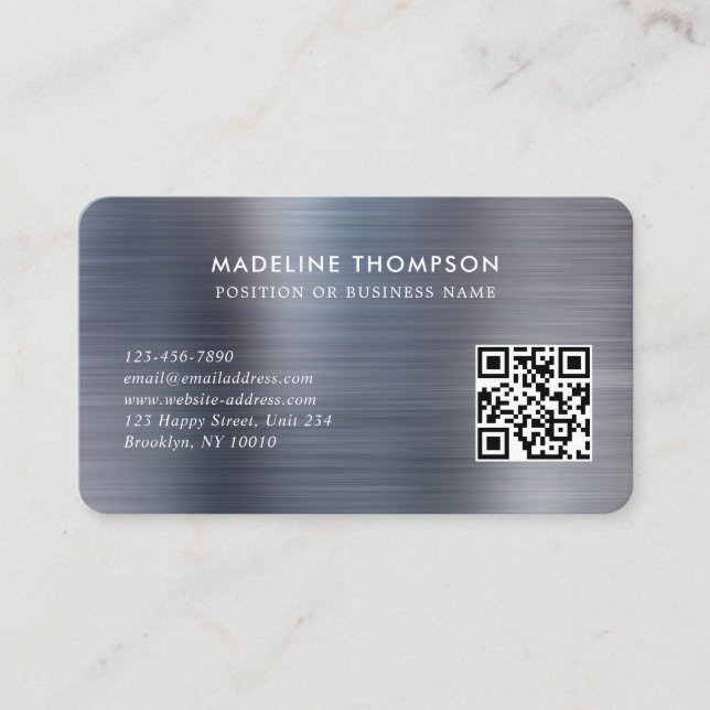 Carte De Visite Logo professionnel brossé gris métallique Code QR (Devant)