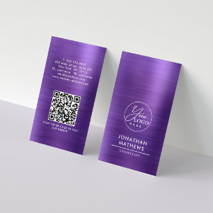 Carte De Visite Logo professionnel brossé métal violet code QR