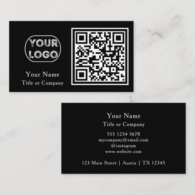 Carte De Visite Logo professionnel de code QR Noir Simple Professi (Devant / Derrière)