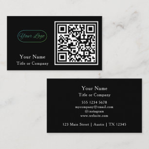 Carte De Visite Logo professionnel de code QR Noir Simple Professi