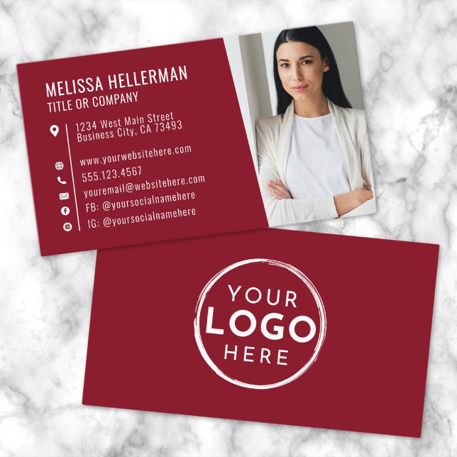 Carte De Visite Logo Professionnel de Photo Moderne Rouge (Red Modern Photo Logo Professional Business Card )