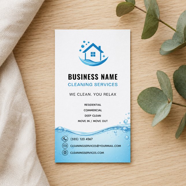 Carte De Visite Logo professionnel de services de nettoyage (Cleaning Services Professional Logo Business Card)