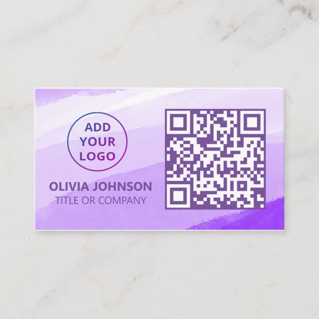 Carte De Visite Logo professionnel du code QR | Aquarelle violette (Devant)