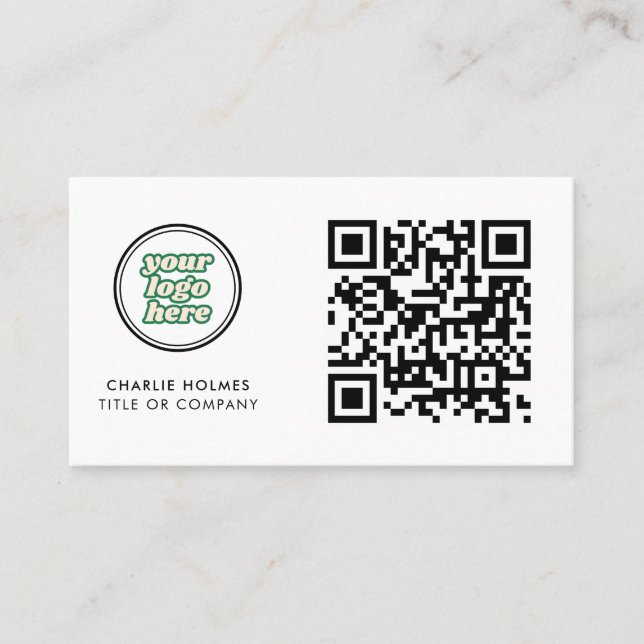 Carte De Visite Logo professionnel du code QR | blanc moderne (Devant)
