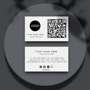 Carte De Visite Logo professionnel du code QR Blanc moderne prof