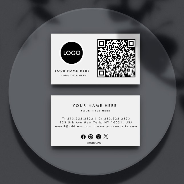 Carte De Visite Logo professionnel du code QR | Blanc moderne prof (Créateur téléchargé)