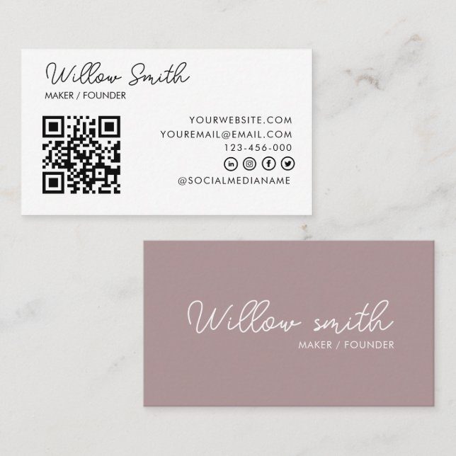 Carte De Visite Logo professionnel du code QR | Blanc moderne prof (Devant / Derrière)