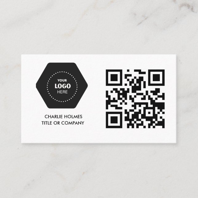 Carte De Visite Logo professionnel du code QR | Noir moderne profe (Devant)