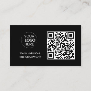 Carte De Visite Logo professionnel du code QR Noir moderne profe